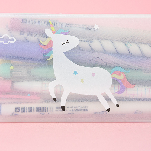 Пенал с набором из 12 ручек "Unicorn white" в ассортименте