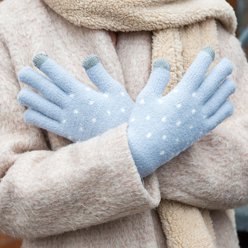 Перчатки сенсорные "Горошки", серые