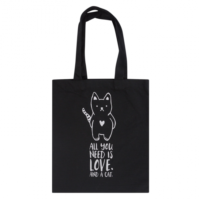 Эко-сумка шоппер с принтом "All you need is love" (черная)