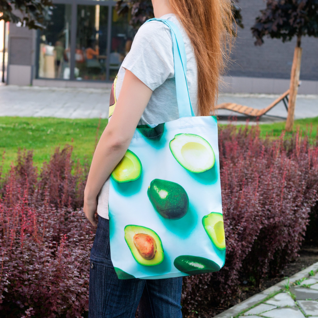 Эко-сумка шоппер с принтом, "Авокадо на голубом"