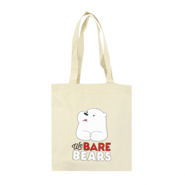 Эко-сумка шоппер с принтом, бежевая "Белый (мы обычные медведи)"