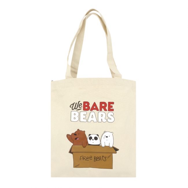 Эко-сумка шоппер с принтом, бежевая "Мы обычные медведи в коробке"