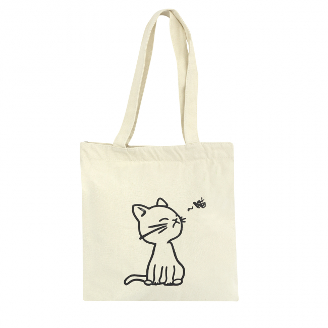 Эко-сумка шоппер с принтом, бежевая "Недовольный кот"