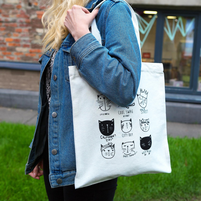 Эко-сумка шоппер с принтом "Cats face" (белая)