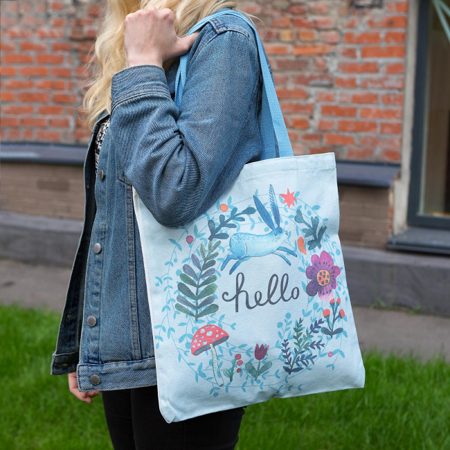 Эко-сумка шоппер с принтом "Hello" (голубая)