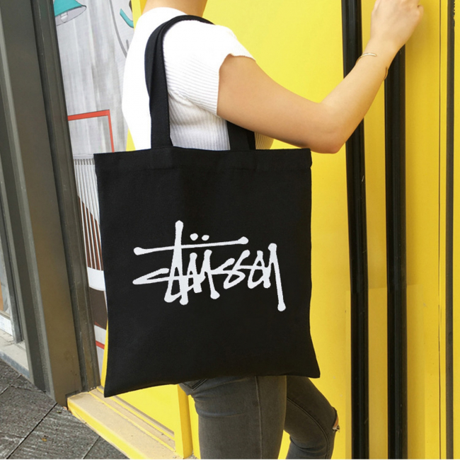 Эко-сумка шоппер с принтом "Каллиграфия" (черная)