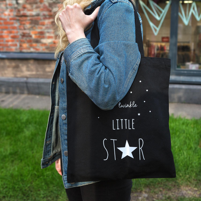 Эко-сумка шоппер с принтом "Little star" (черная)