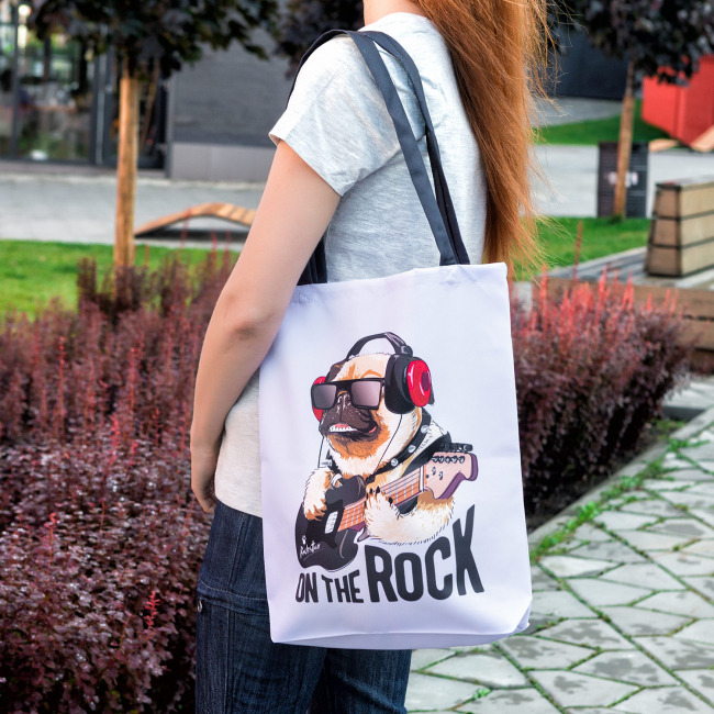 Эко-сумка шоппер с принтом, "Пес-рокер"