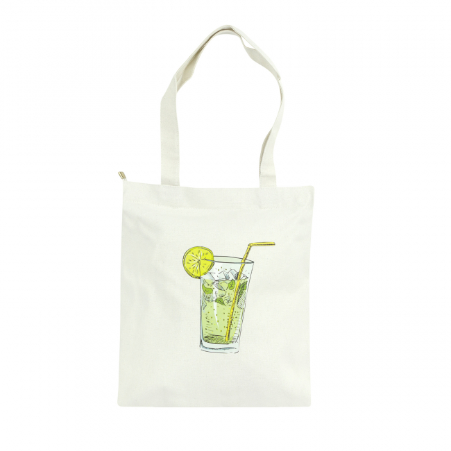 Эко-сумка шоппер с принтом, св.бежевая "Лимонад"