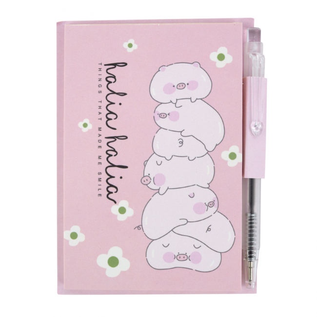 Мини-блокнот с ручкой "Cutie pig" (белые на розовом)