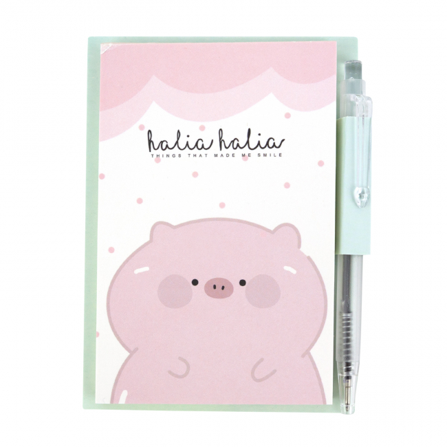 Мини-блокнот с ручкой "Cutie pig" (белый)