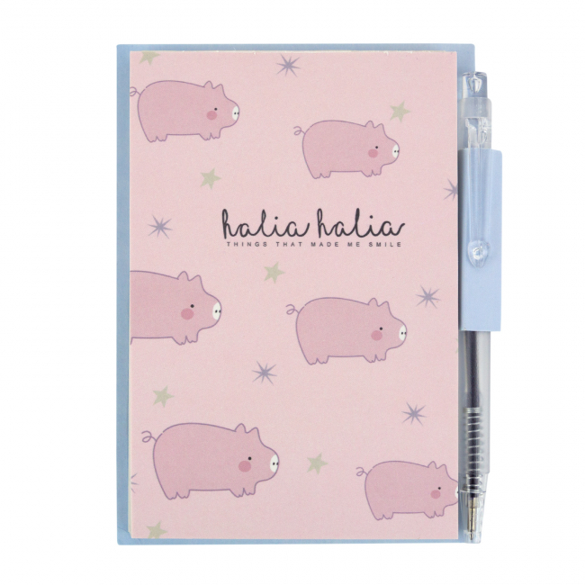 Мини-блокнот с ручкой "Cutie pig" (бежевые на розовом)