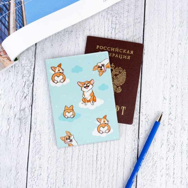 Обложка для паспорта "Корги на голубом"