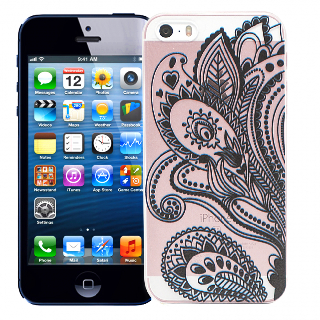 Чехол для iPhone 5/5s "Мехенди Цветок" (черный)