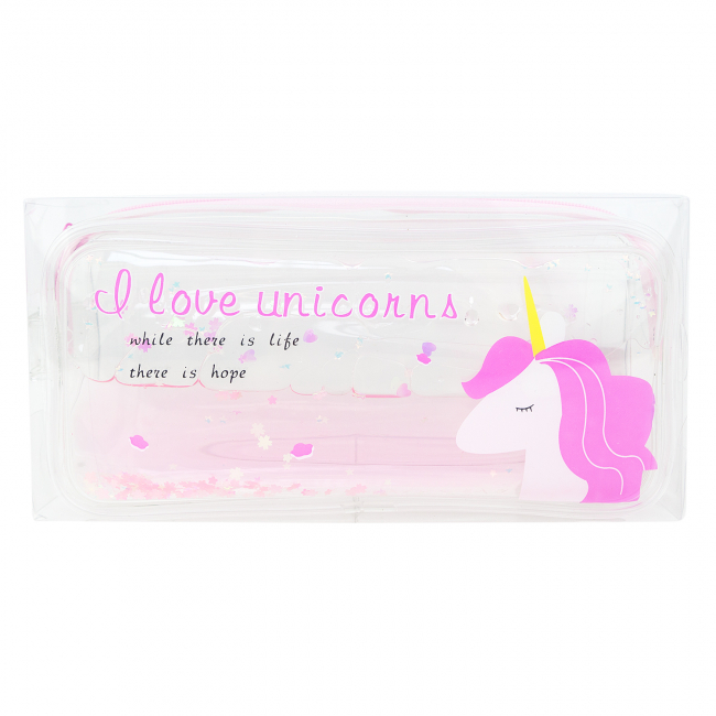 Пенал прозрачный "Unicorn" (с розовой гривой)