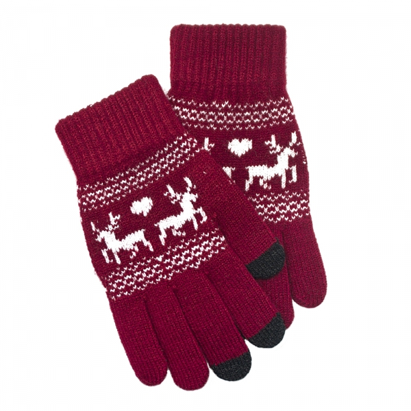 Сенсорные перчатки с оленями "Deers & heart" (красные)