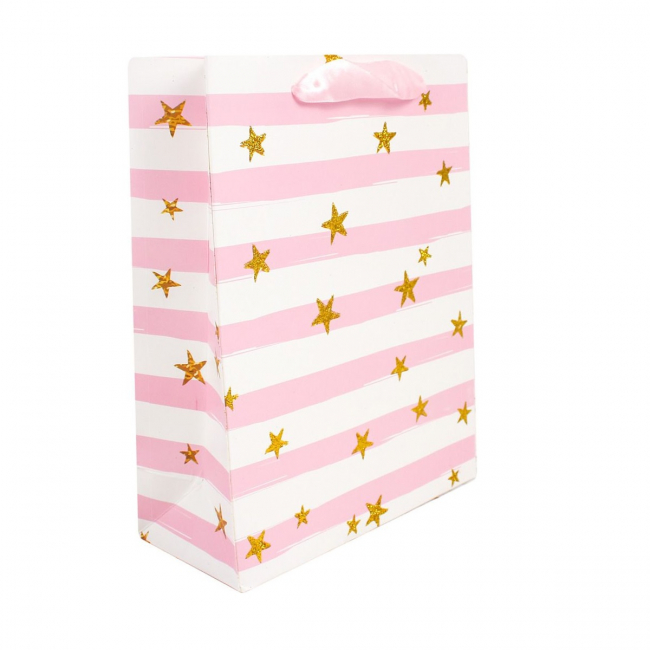 Пакет ламинированный "Полосы и звёзды", розовый