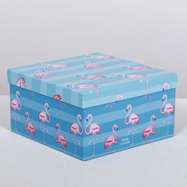 Подарочная коробка «Фламинго» 20 х 20 х 11 см (голубая)