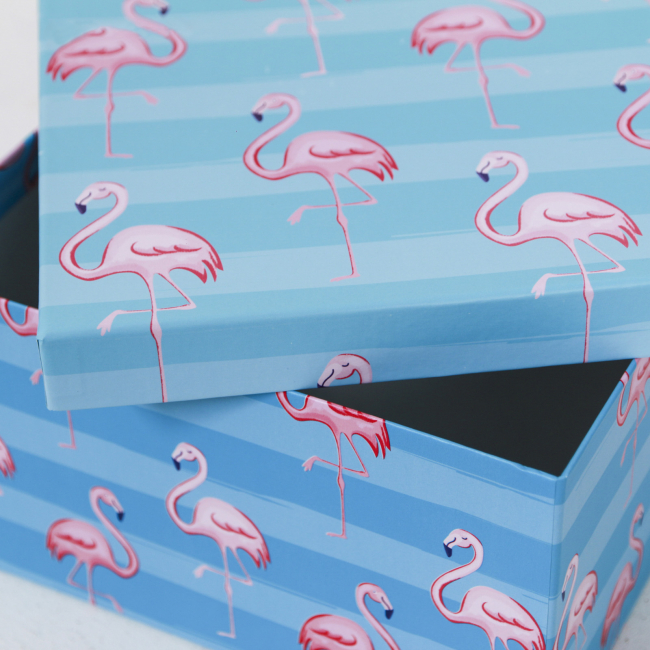 Подарочная коробка «Фламинго» 20 х 20 х 11 см (голубая)