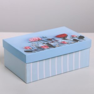 Подарочная коробка «Цветы», 22 х 14 х 8,5 см (life style красные розы на голубом)