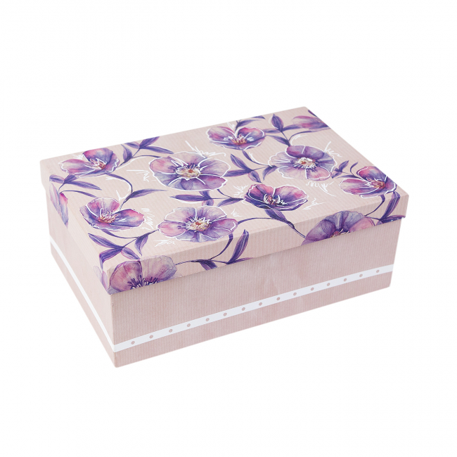 Подарочная коробка «Цветы», 26 х 17 х 10 см (бежевая с синими цветами)