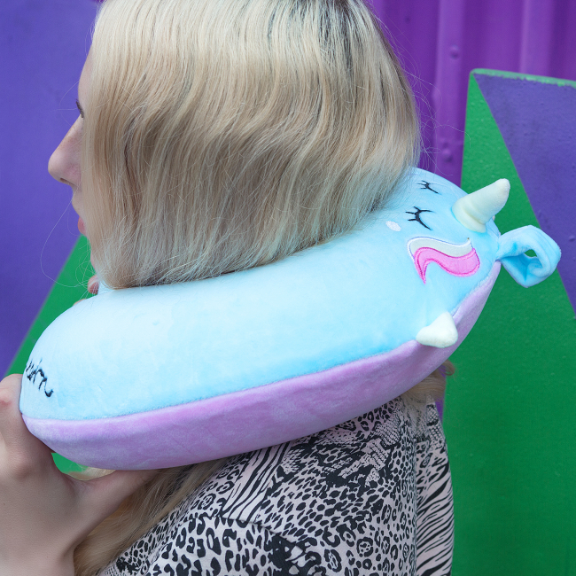 Подушка для путешествий "Единорог спит", Memory Foam (голубой)