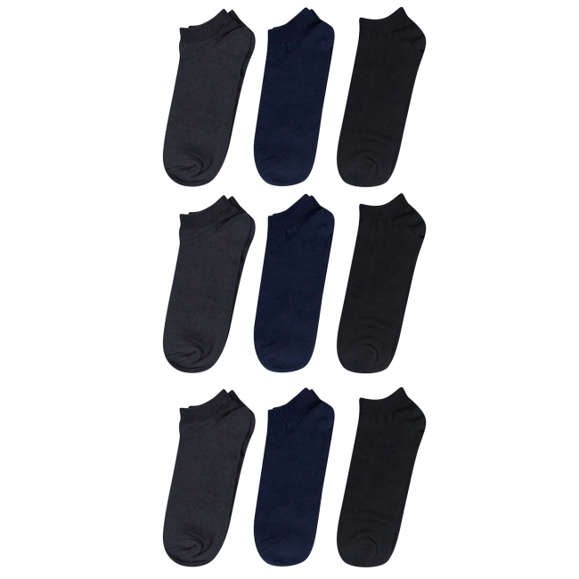 Носки мужские короткие хлопковые, набор из 9 пар (серый,синий,черный)