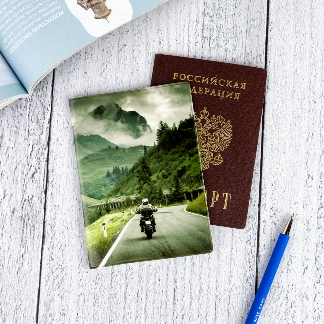 Обложка для паспорта "Мотоцикл в горах"