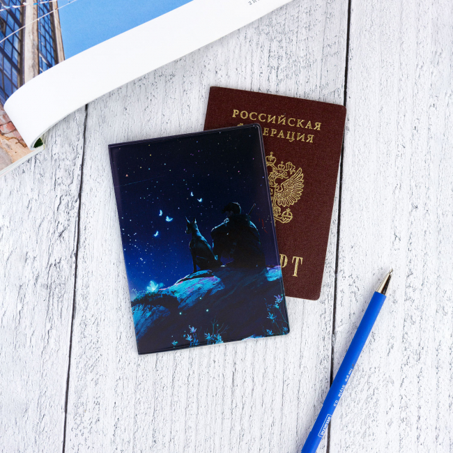 Обложка для паспорта "Night and dog"