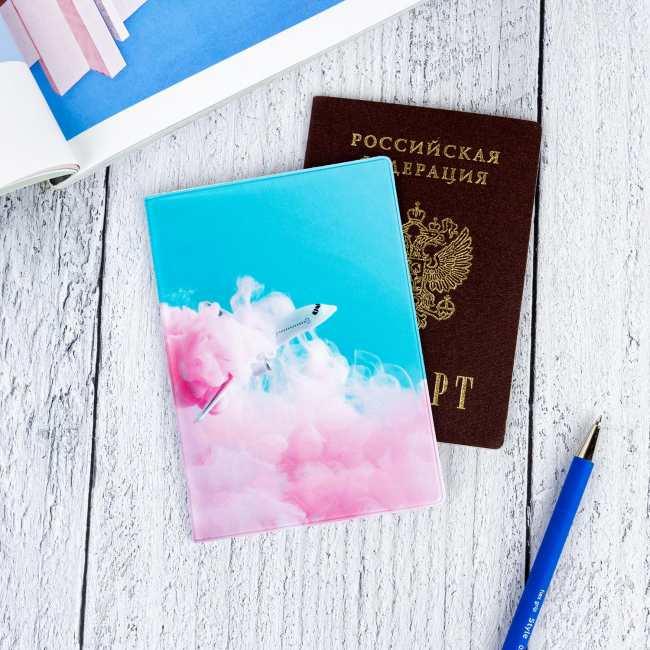 Обложка для паспорта "Самолет в облаках"