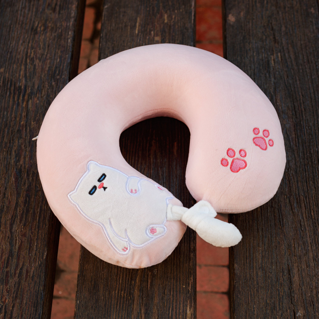 Подушка для путешествий "Котик хвостик" (розовый), Memory Foam